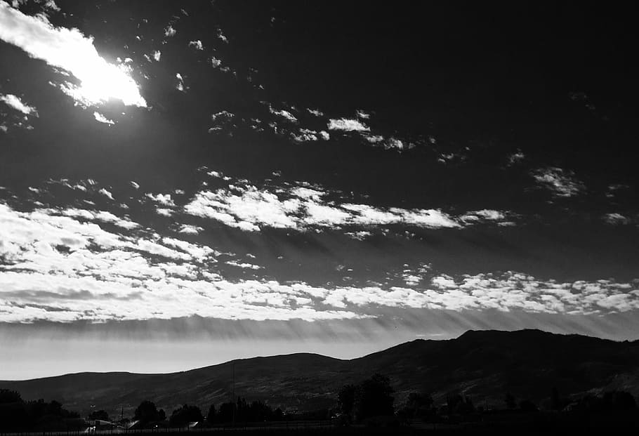 clouds, rays, sun, mountain, sky, cloud - sky, beauty in nature HD wallpaper