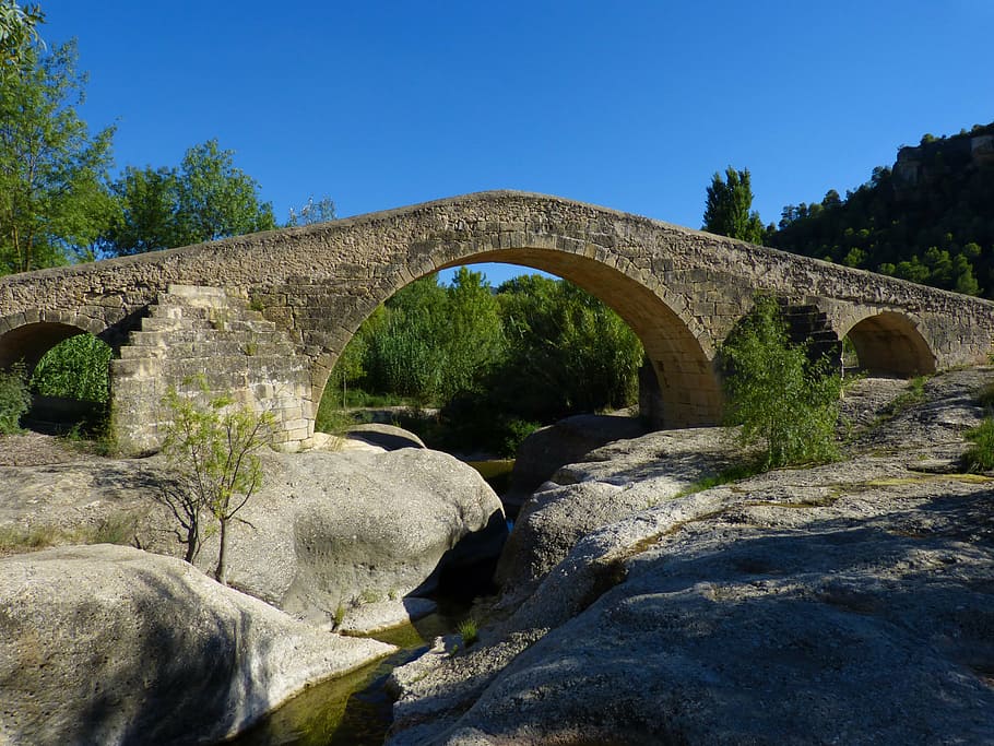 concrete bridge over body of water, romanesque, medieval, river HD wallpaper