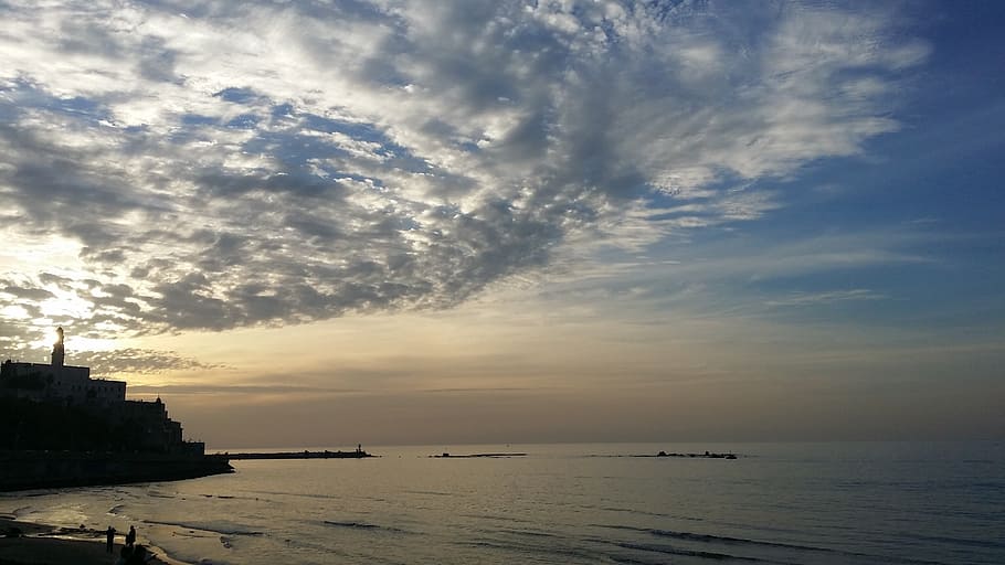 sea, beach, quiet, tranquility, clouds, sunset, sky, water HD wallpaper