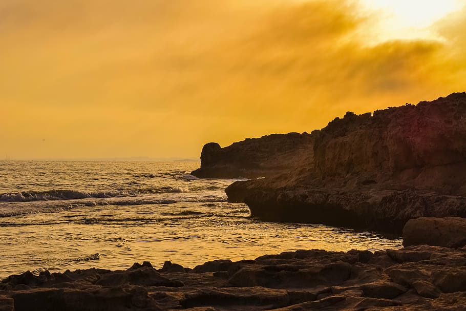sunset, hazy, sky, clouds, landscape, weather, evening, nature HD wallpaper