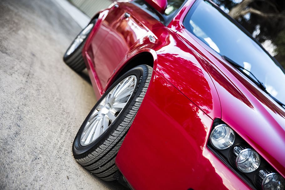 red convertible on road, car, wheel, vehicle, transport, transportation HD wallpaper