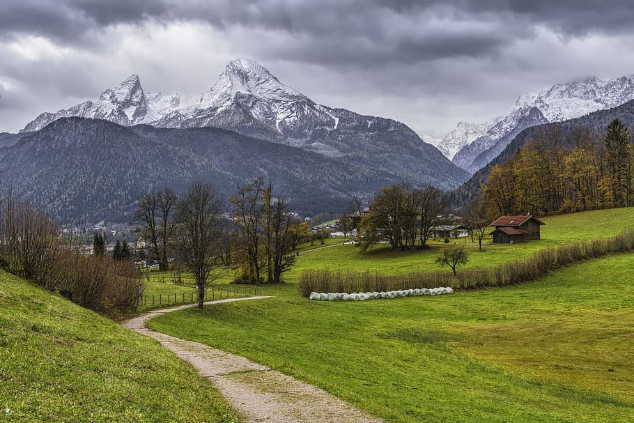snow-covered mountain, trail, watzmann, berchtesgaden, berchtesgaden alps