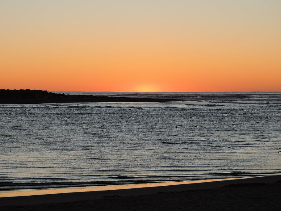 sunset, orange, coast, oregon, landscape, yellow, horizon, beach HD wallpaper