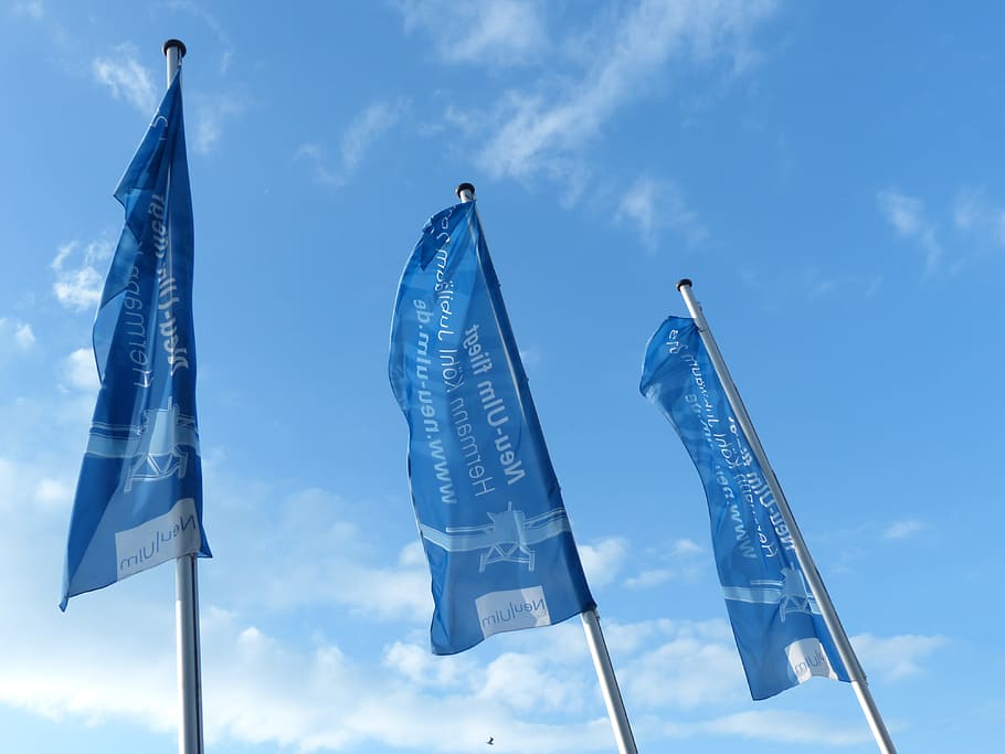 Flags, Blow, Flutter, Sky, blue, flagpoles, hoist, hoisted HD wallpaper