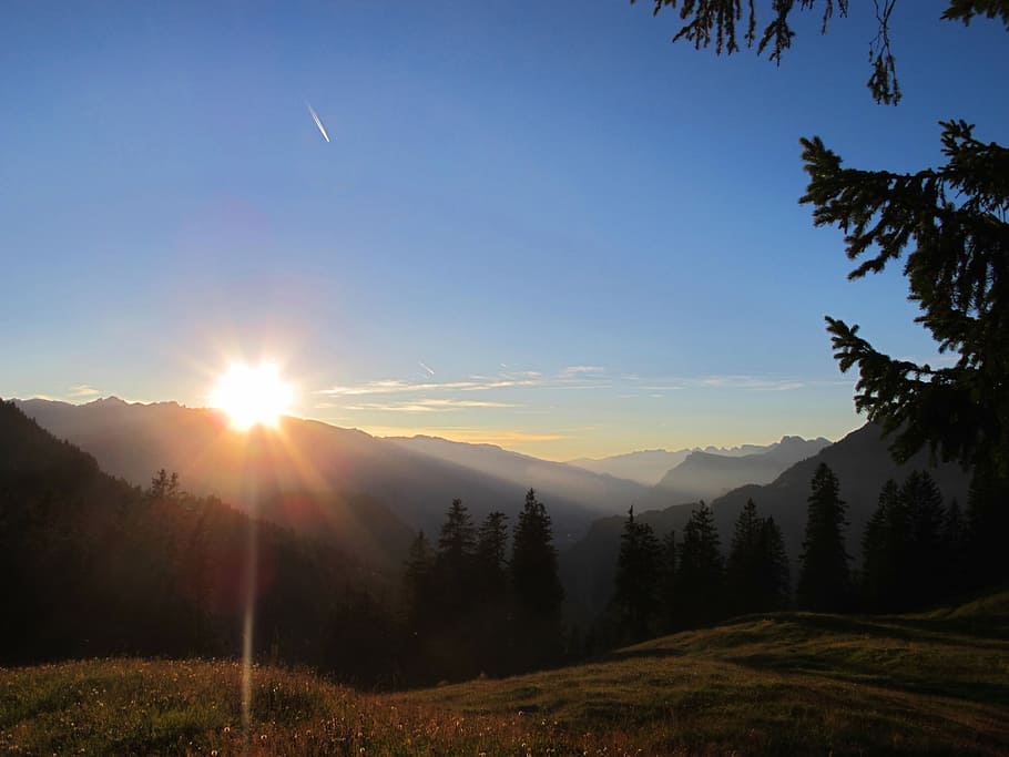 Sunset, Mountains, Nature, sky, twilight, dusk, abendstimmung HD wallpaper
