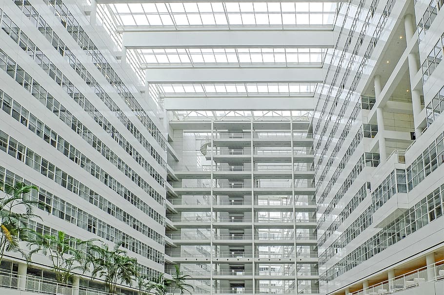 building, inside, urban, modern, architecture, windows, reflection HD wallpaper