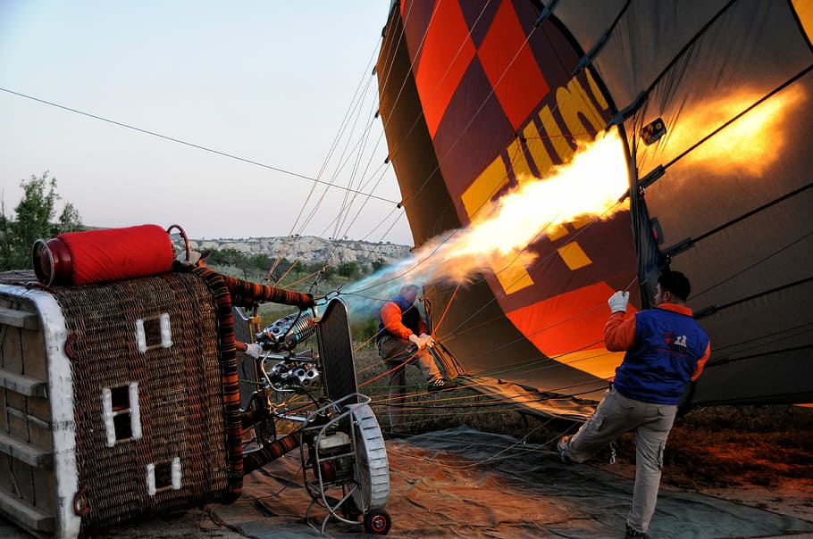 ball, hot air ballooning, aerostat, gas, burner, fire, flame, HD wallpaper