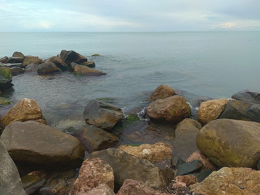 sea, stones, beach, black sea, sea ​​stones, summer, water, HD wallpaper