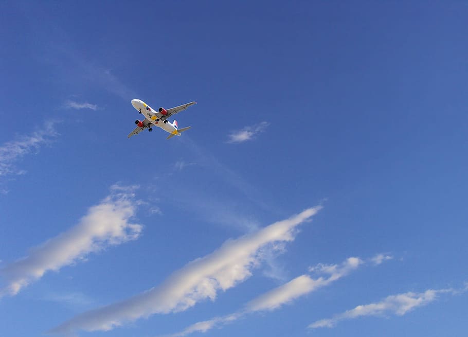 Sky, Clouds, Plane, Blue, Day, Light, taking off, airport, trip HD wallpaper