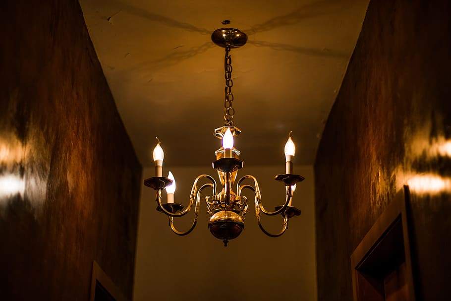 candlestick, dark, hall, low lights, lighting equipment, hanging HD wallpaper