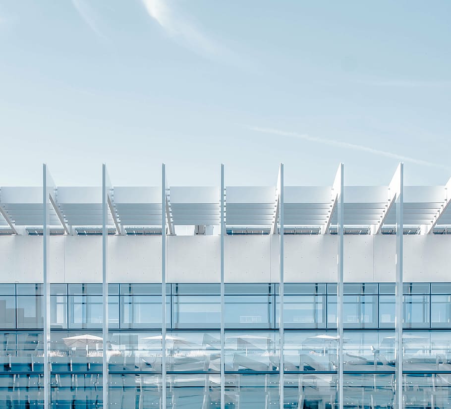 architectural photography of white building, glass, daytime HD wallpaper