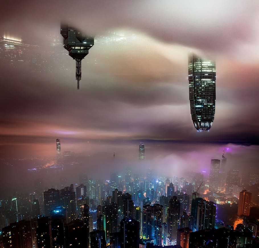 mist, a surname, mountain, clouds, hong kong, construction HD wallpaper