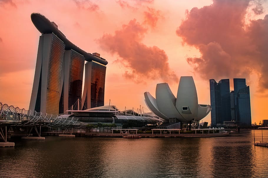 Colourful Singapore, Marina Bay Sand, Singapore, sunset, sunrise HD wallpaper
