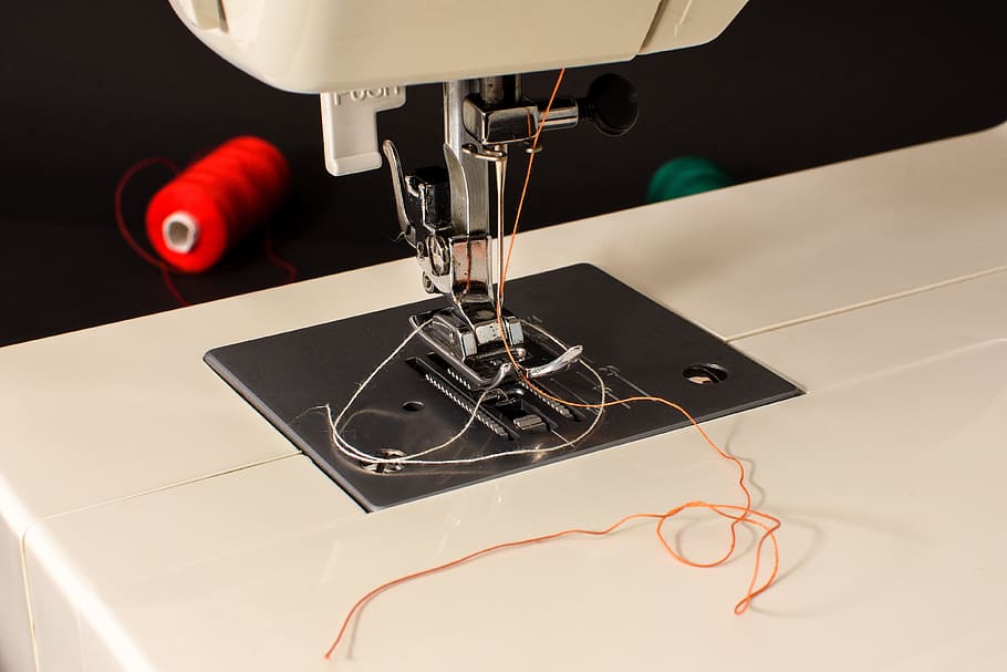 white sewing machine, thread, hand labor, sewing thread, craft, HD wallpaper