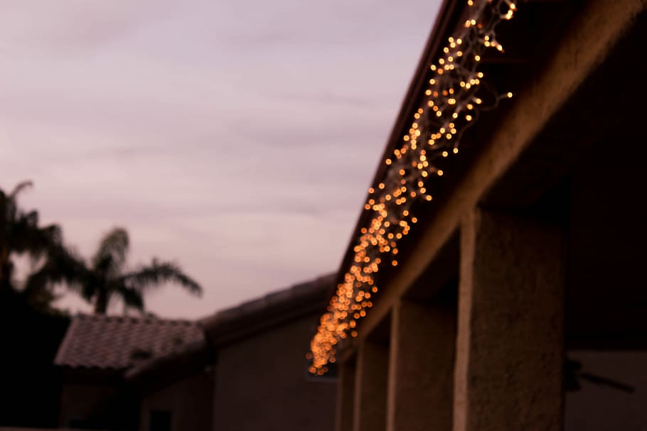 string lights on wall, lighted string lights hanged on house HD wallpaper