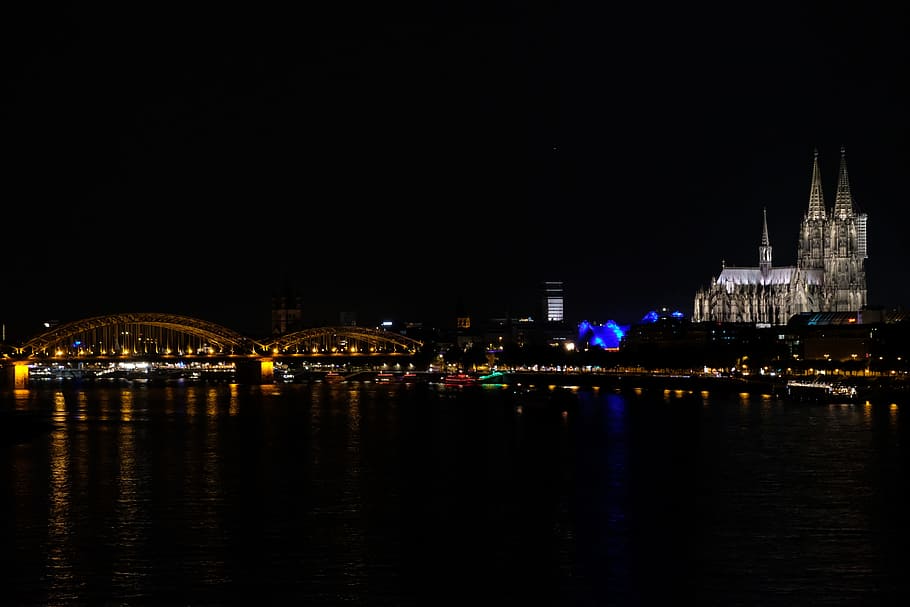 Cologne, Night, Hohenzollern Bridge, rhine, dom, cologne cathedral, HD wallpaper