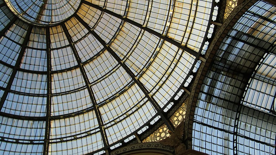 glass, ceiling, structure, windows, architecture, gallery, milano HD wallpaper