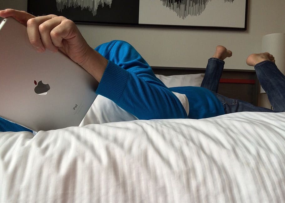 person, reading, tablet, ipad, bed, lifestyle, technology, furniture HD wallpaper