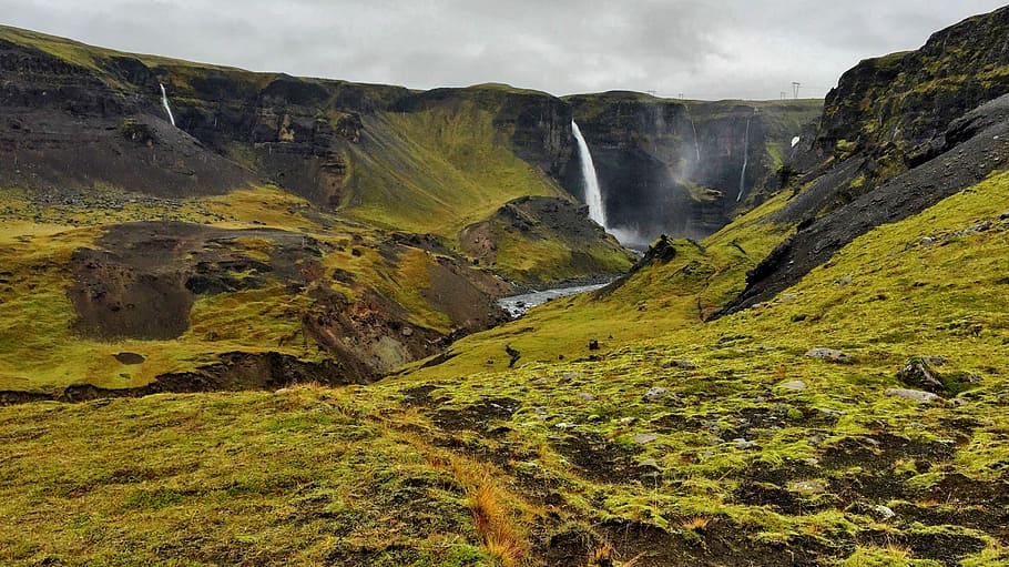 valley during daytime, waterfall, river, stream, mist, scenics - nature HD wallpaper