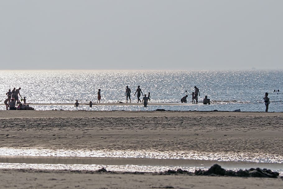 back light, beach, sand beach, swim, st peter, ording, nordfriesland HD wallpaper