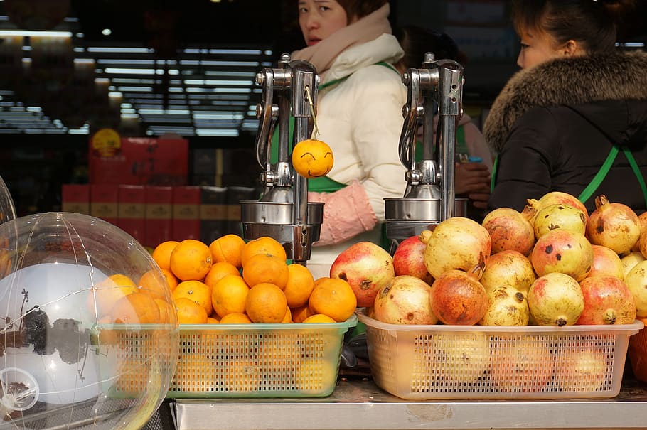 fruits, oranges, fruit juice, staring, food and drink, retail HD wallpaper