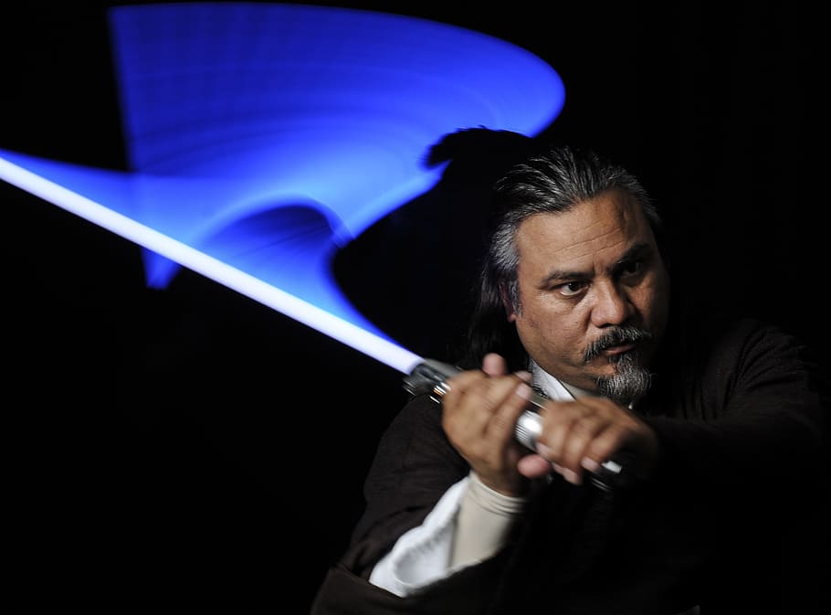 man wearing black top holding sword, Character, Costume, Jedi HD wallpaper