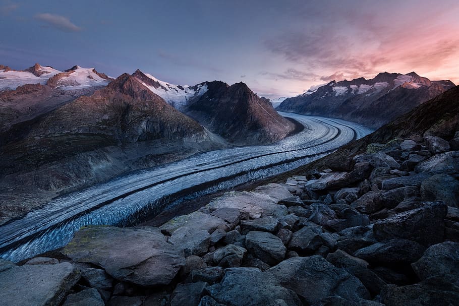 gray rock near gray concrete road during daytime, clouds, cold HD wallpaper