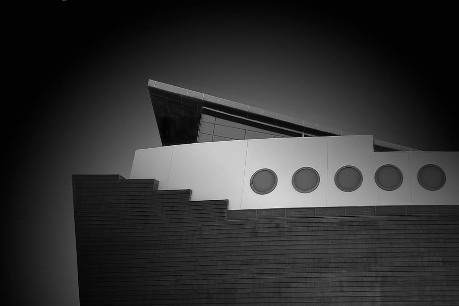 black and white, design, building, architecture, built structure HD wallpaper