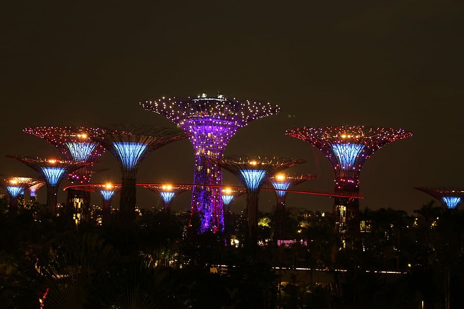 multicolored towers photo during night time, illuminated, famous Place HD wallpaper