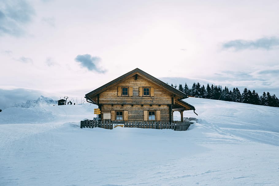 HD wallpaper: landscape photography of house surrounded with snow