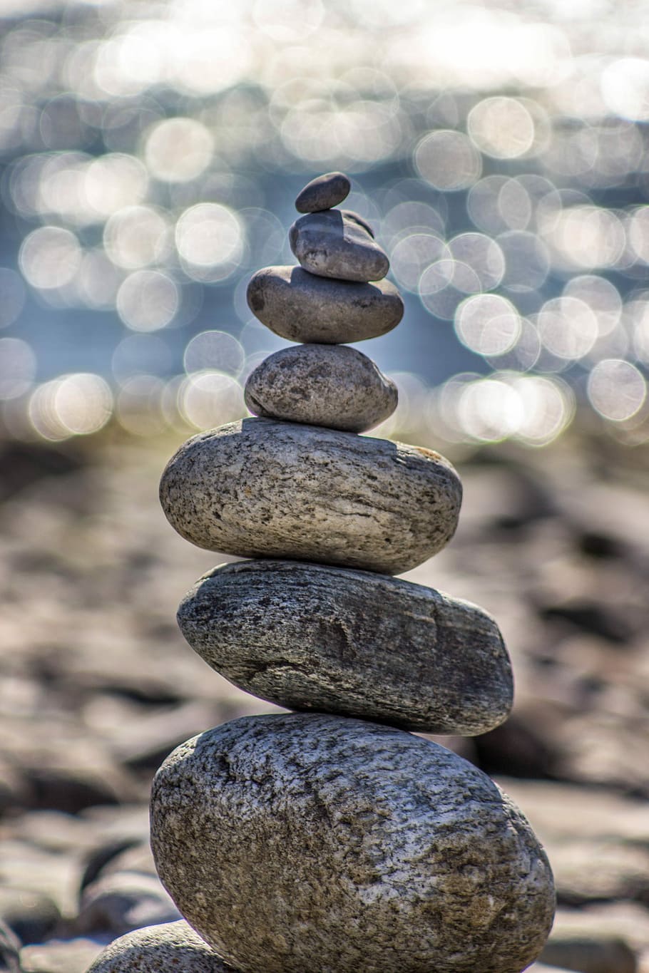 gray stones, gray balance pebbles, rock, stack, meditation, meditate HD wallpaper