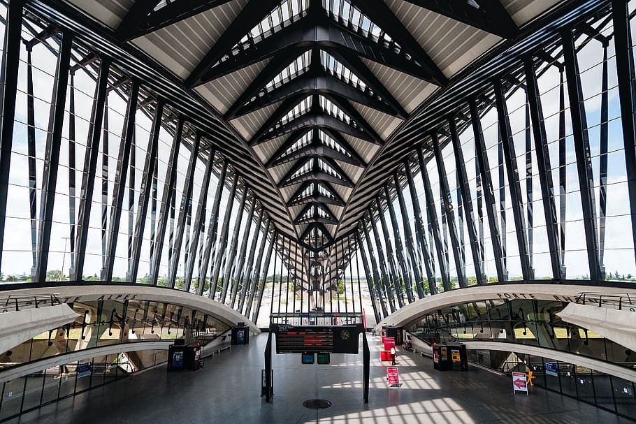 black and white airport, Satolas, Lyon, France, calatrava, architecture