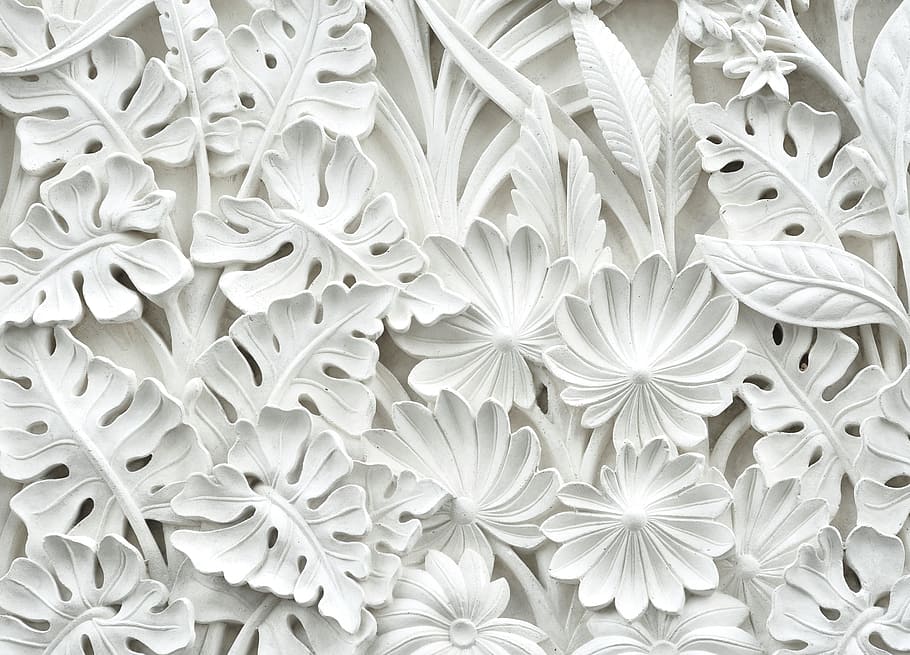 white leaves decor, pattern, motif, full frame, backgrounds HD wallpaper