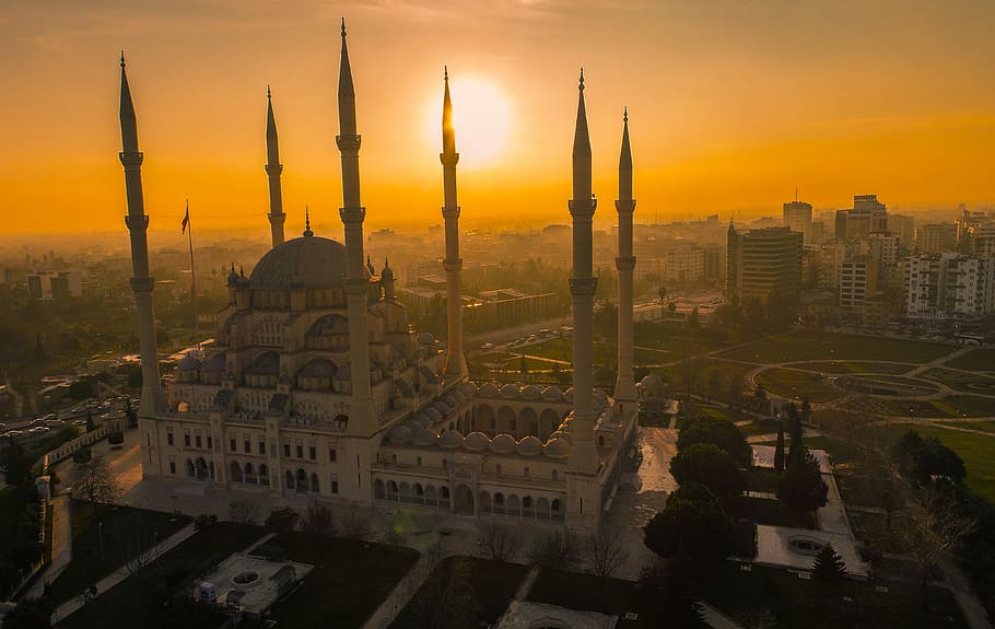 Blue Mosque, Turkey, golden hour, sunset, sabancı, sabanci, building exterior, HD wallpaper
