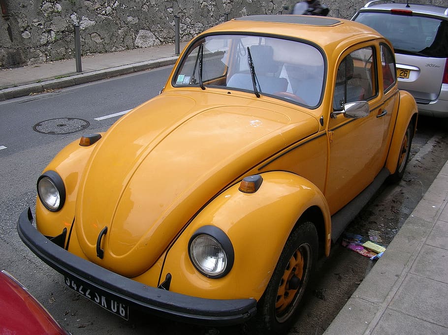 old car, volkswagen, ladybug, nice, yellow, mode of transportation, HD wallpaper