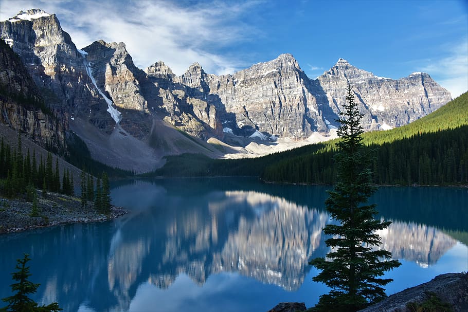 Reflection, Mountains, Lake, Sky, natural beauty, nature, canada HD wallpaper