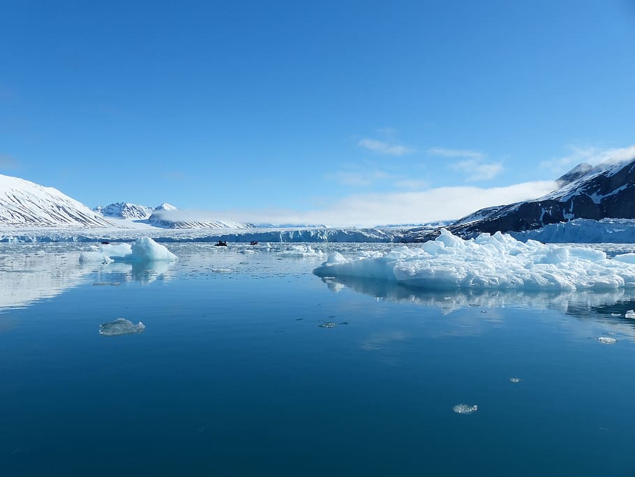 spitsbergen, loneliness, silent, water, ice, mountains, snowfall, HD wallpaper