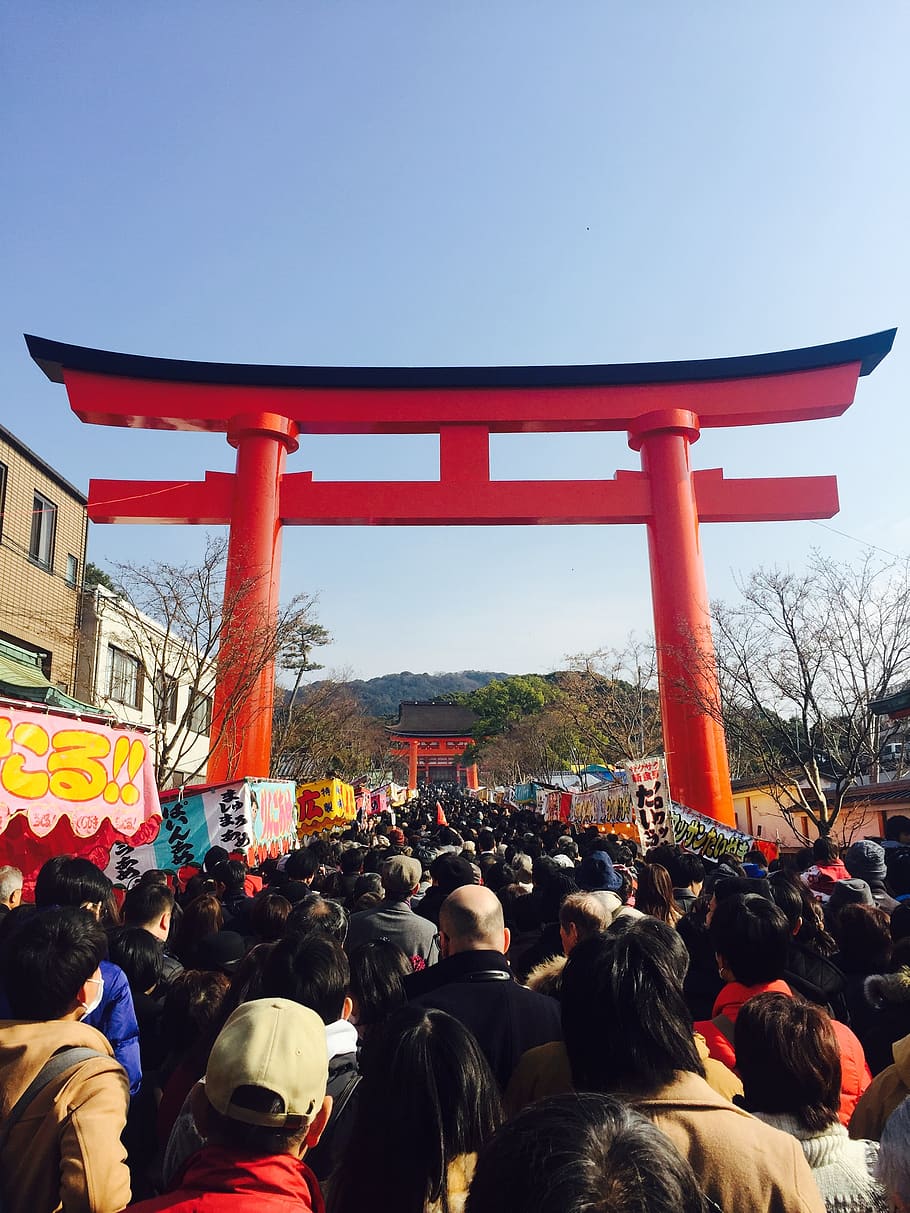 new year's day, fushimi inari, japan, crowd, large group of people, HD wallpaper