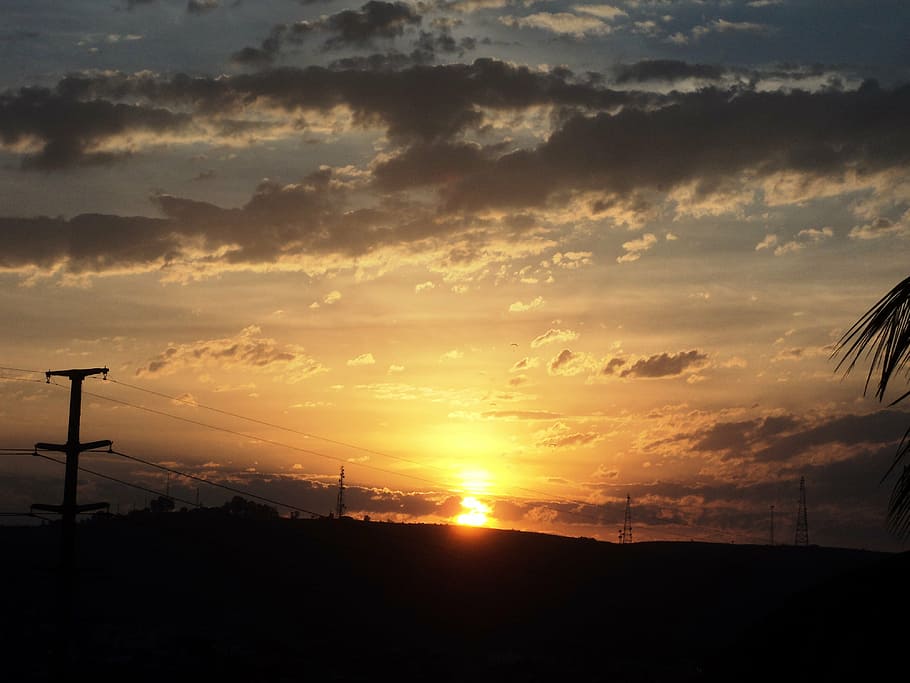 sunset, sol, eventide, sky, shadow, clouds, cloud - sky, silhouette HD wallpaper