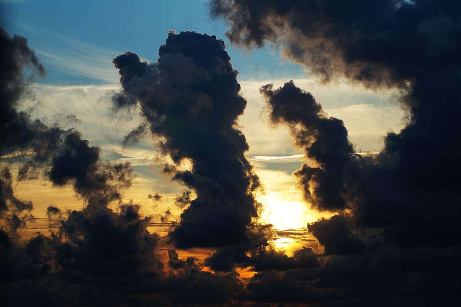 light, dawn, landscape, nature, afterglow, backlit, clouds, dark HD wallpaper