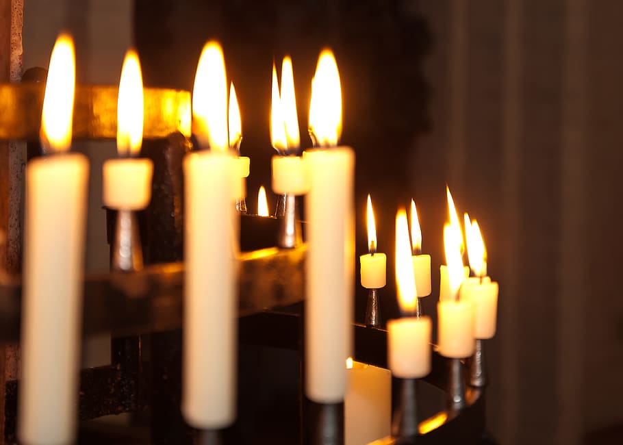lighted up candles, church, faith, jesus, priest, cross, christianity, HD wallpaper