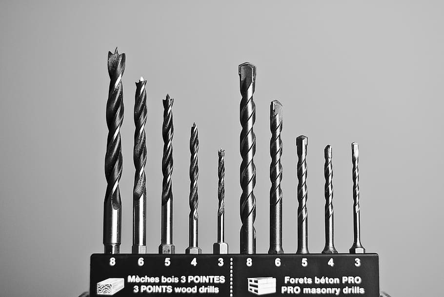 closeup photo of drill bits, tool, construction, industry, steel HD wallpaper