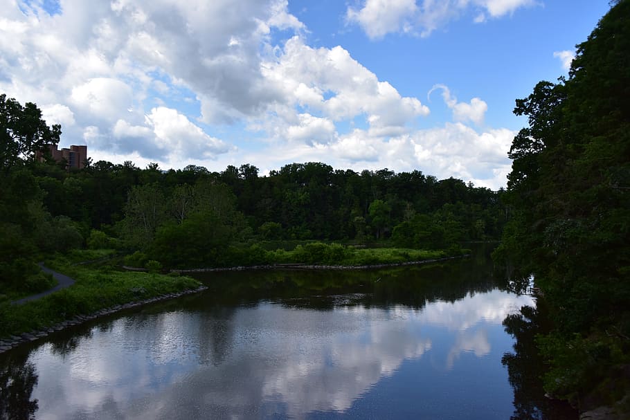 reflection, the water, cornell, lake, nature, symmetry, sky HD wallpaper