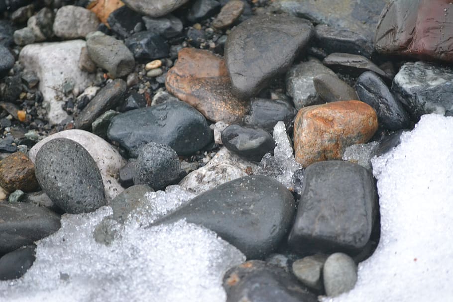 water, rocks, snow, spring, solid, stone, stone - object, full frame HD wallpaper