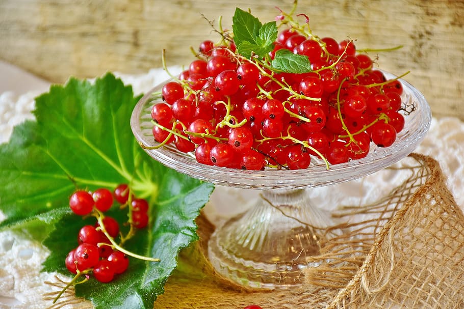 red cherries on footed glass stand, currants, red currant, fruit HD wallpaper