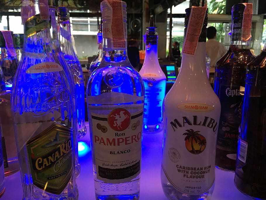 bar, hotel bar, malibu, bottles, beverages, alcohol, glass - material, HD wallpaper