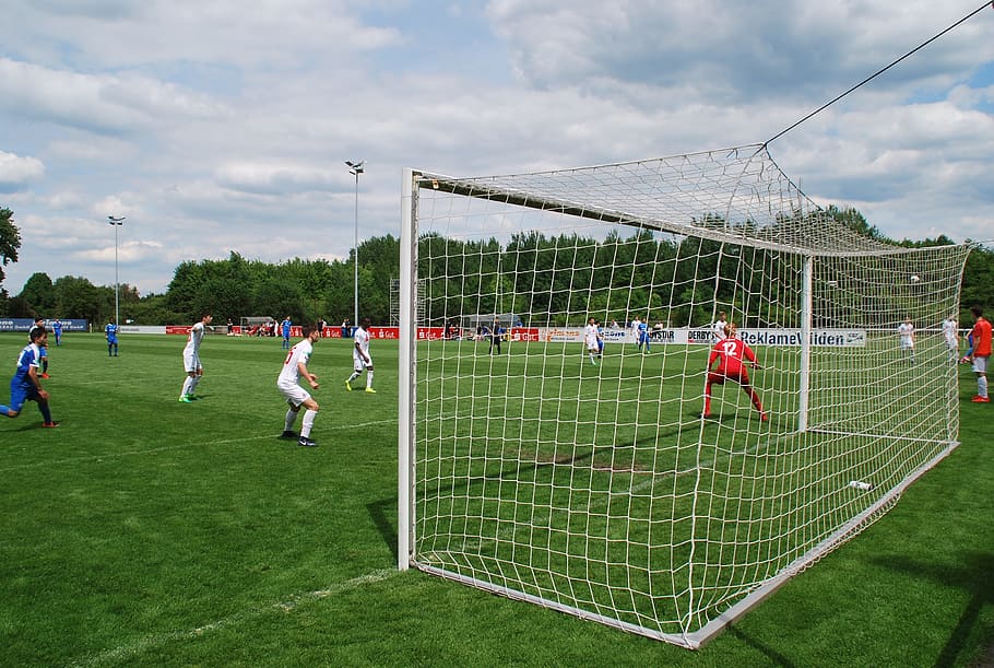 soccer player on field during daytime, football, goal, goalkeeper, HD wallpaper