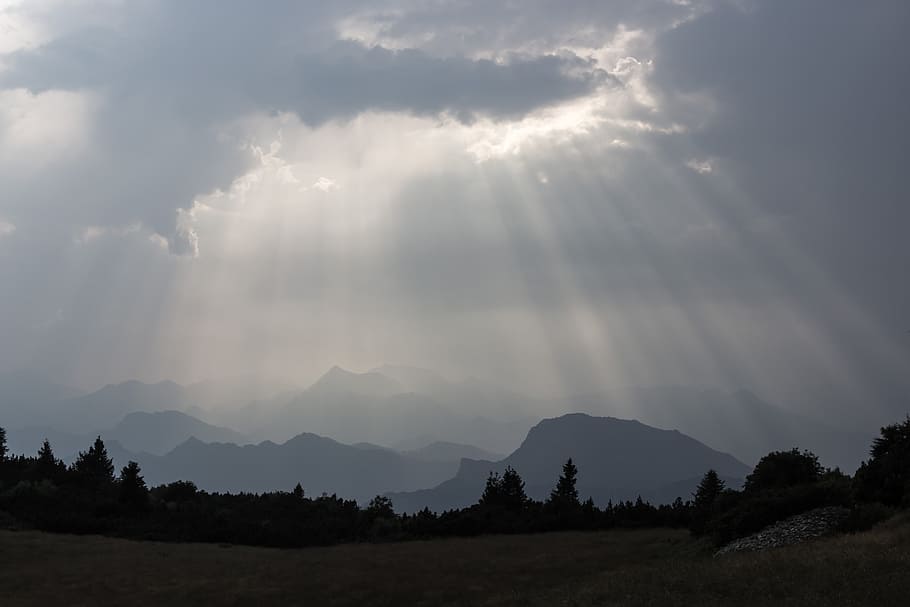 light, mountains, sunbeam, atmosphere, landscape, nature, mood HD wallpaper