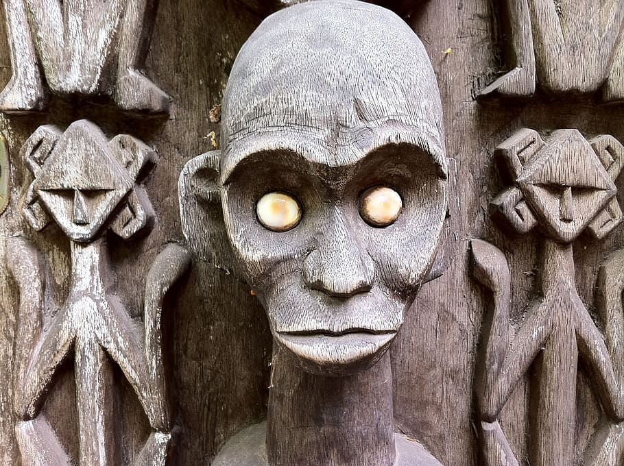 brown wooden sculpted statue, sculpture, voodoo, zombie, horror HD wallpaper