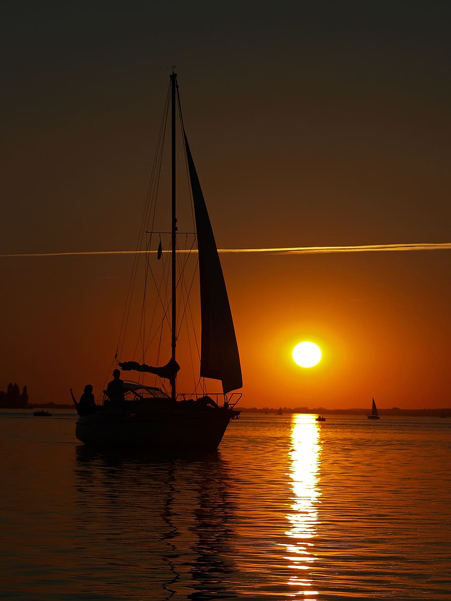 Landscape, Water, Twilight, Sun, sunset, silhouette, nautical vessel HD wallpaper
